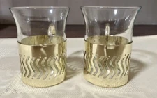 Pair Of Vintage Schott Verran Gold Handled Espresso / Shot Glasses