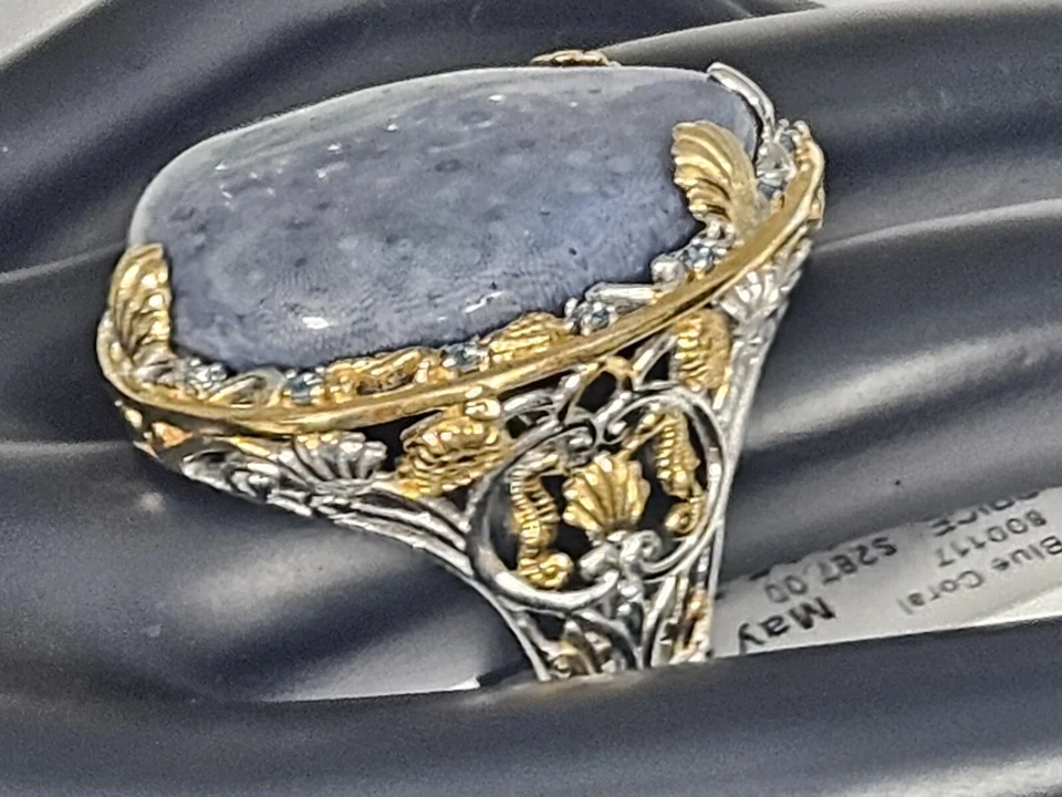 Anillo Michael Valitutti Plata de Ley Oro 18K Coral Azul Talla 10 Nuevo con Etiquetas Foto 3 de 4