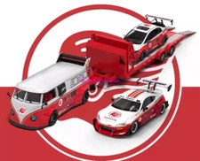 BSC 1:64 VW T1 Civic FD2 GR86 Flatbed Trailer Figure Model Diecast Metal Car