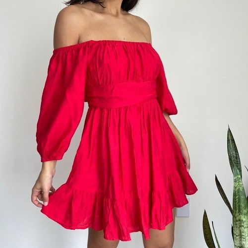 Shoulder Ruffle Cut Out Back Mini Dress 