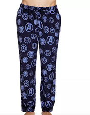 MARVEL Mens Navy Blue Superhero Logos Pajama PANTS M or L Runs Small NWT