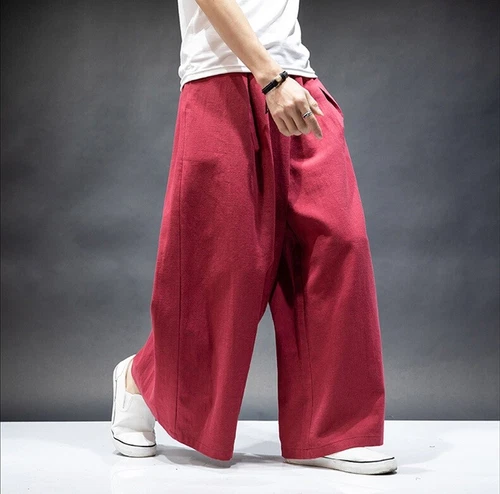 Womens Mens Japanese Wide Leg Pants Extra Baggy Cotton Linen Meditation Trousers - Picture 8 of 26