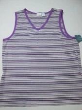 NWT Unbranded Womens Size XXL V-Neck Shirt Purple Sleeveless Striped Ribbed