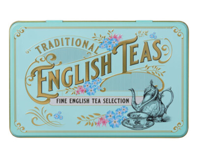 Traditional English Tea Vintage Victorian Fine Selection 8x5 Tin Box 72 Bags