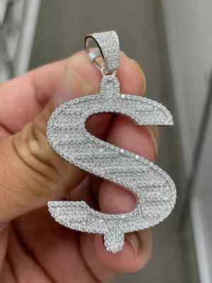 3.00 Ct Real Moissanite Dollar Sign Custom Charm Pendant 925 Sterling Silver