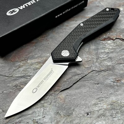 WithArmour Gent Carbon Fiber D2 Ball Bearing Flipper Blade Folding Pocket Knife