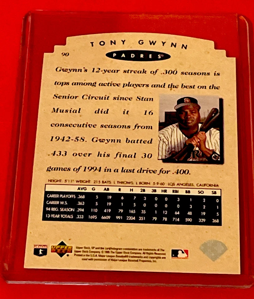 Tony Gwynn - 1995 Upper Deck SP Championship - Die-Cut - San Diego Padres HOF - Image 3 of 3