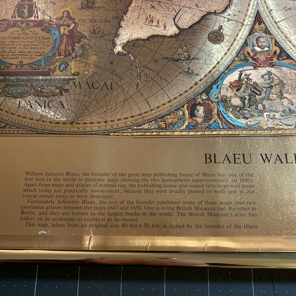 Vintage Framed Gold Foil Blaeu Wall Map Willem Janszoon | eBay