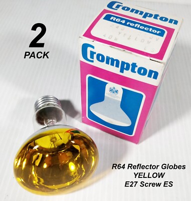 2 x 40W YELLOW Coloured R64 Reflector Light Globes Bulbs E27 Screw ...