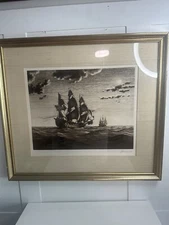L.J. Pearce Signed Prepare To Engage 1979 Etching Rare Franklin Mint Framed Art 