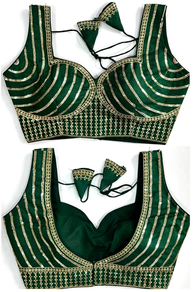 Women Wedding Wear Saree Lehenga Blouse choli Readymade spaghetti sari crop Top - Image 4 of 4