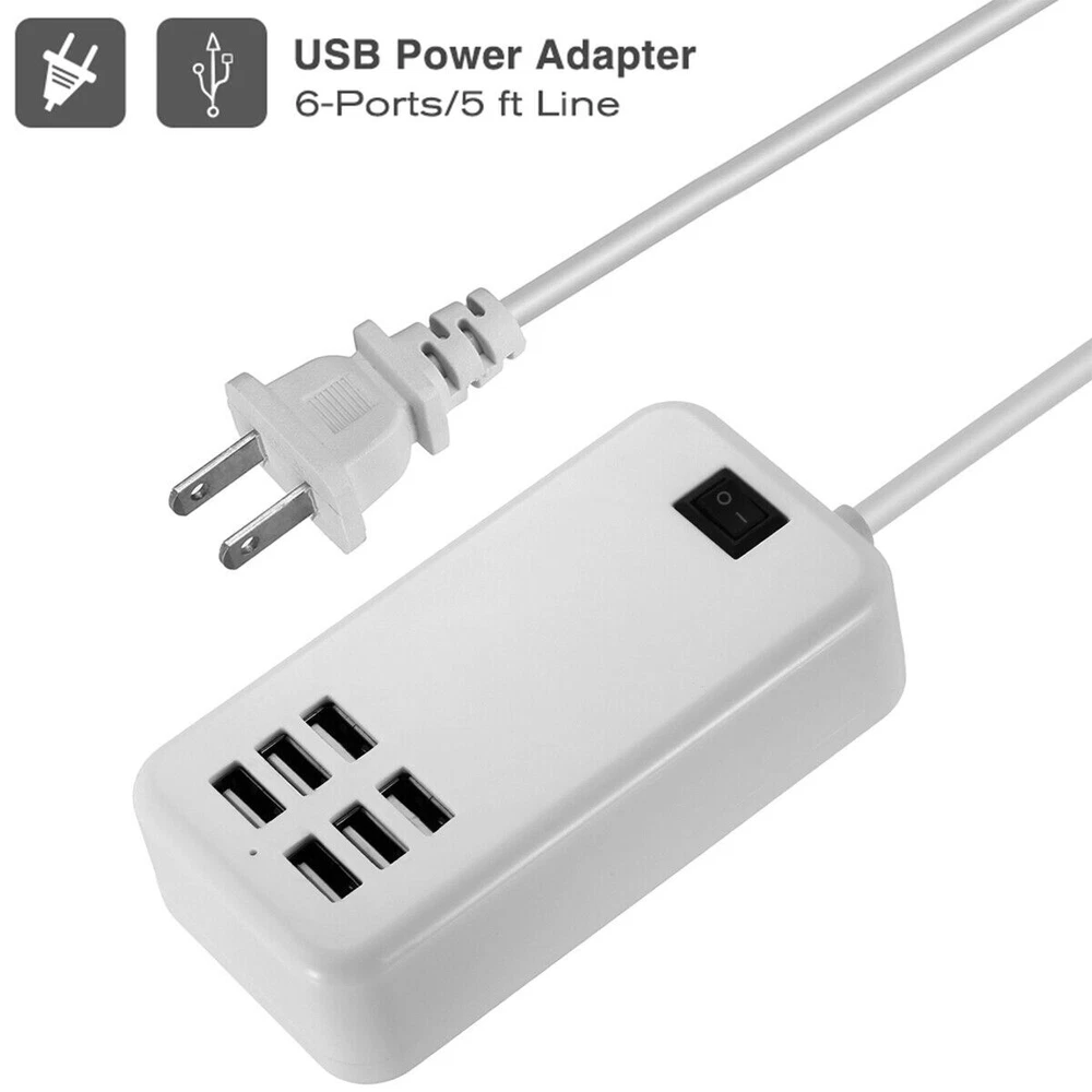 6-Port USB Fast Charging Station - Wall & Desktop Power Hub