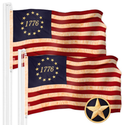 Heavy Duty Flag, 2x3 ft, 2-Pack Embroidered Betsy Ross 1776 Tea-Stained by G128