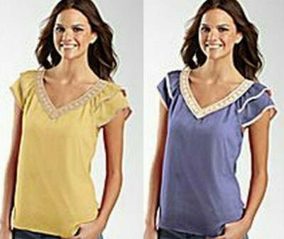 a.n.a Womens Plus Size 1X or Large Choice Crochet Trim V-Neck Sheer Top Shirt