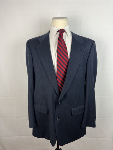 VINTAGE Burberry Men's Gray Navy Blue Striped Wool Suit 44L 39X32 $1,895