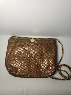 Vintage 70s 80s Metal Slinky Chain Mail Copper Gold Evening Purse