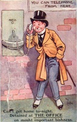 GEDRUCKTE COMIC-POSTKARTE ''KANN HEUTE NACHT NICHT NACH HAUSE KOMMEN'' VON REG CARTER
