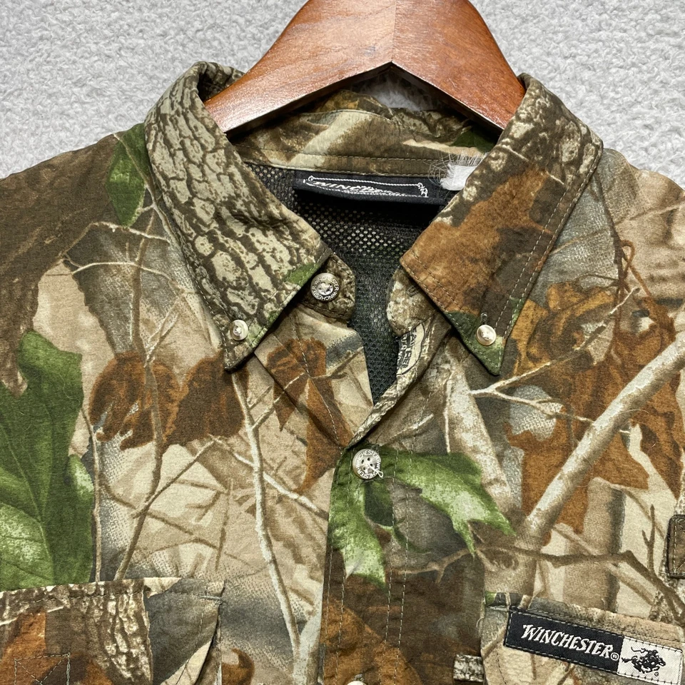 WINCHESTER Camo Shirt Mens XL Real Tree Hardwoods Hunting Short Sleeve Vented - Image 3 of 4