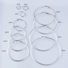 .925 Sterling Silver High Polished 2MM Hoop Earrings - 10MM-70MM