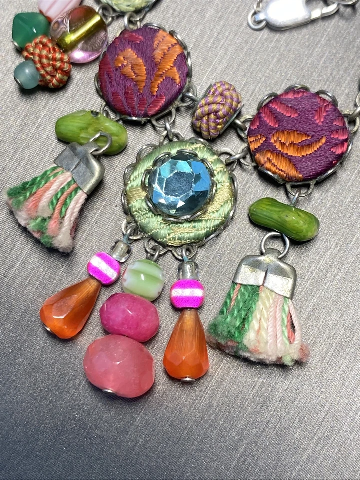 Collar Gargantilla Ayala Bar Israel Cristal Micro Mosaico Textil Borla Plata Plt Foto 2 de 4