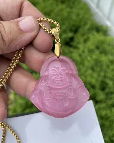 Rose Quartz Chalcedony Buddha Necklace 