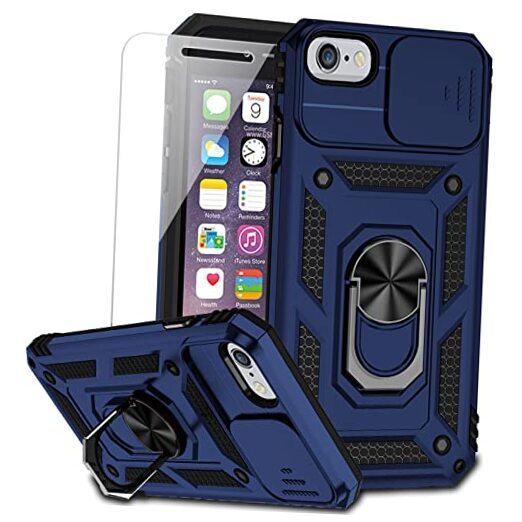for iPhone SE (3rd and 2nd Navy Blue with camera cover Military-Grade 2nd gen