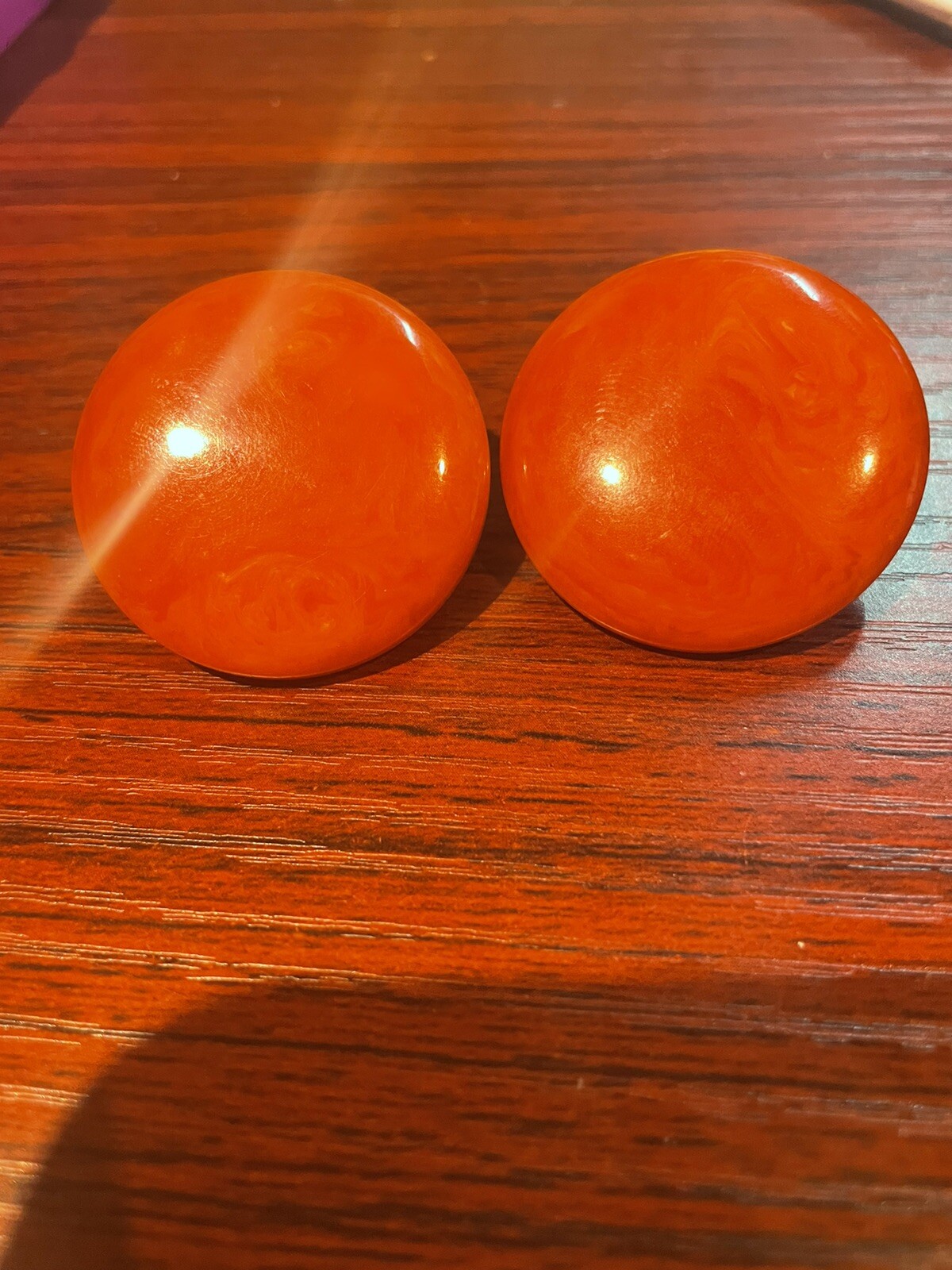 Vintage Orange Extra Large Bakelite Button Earrin… - image 1