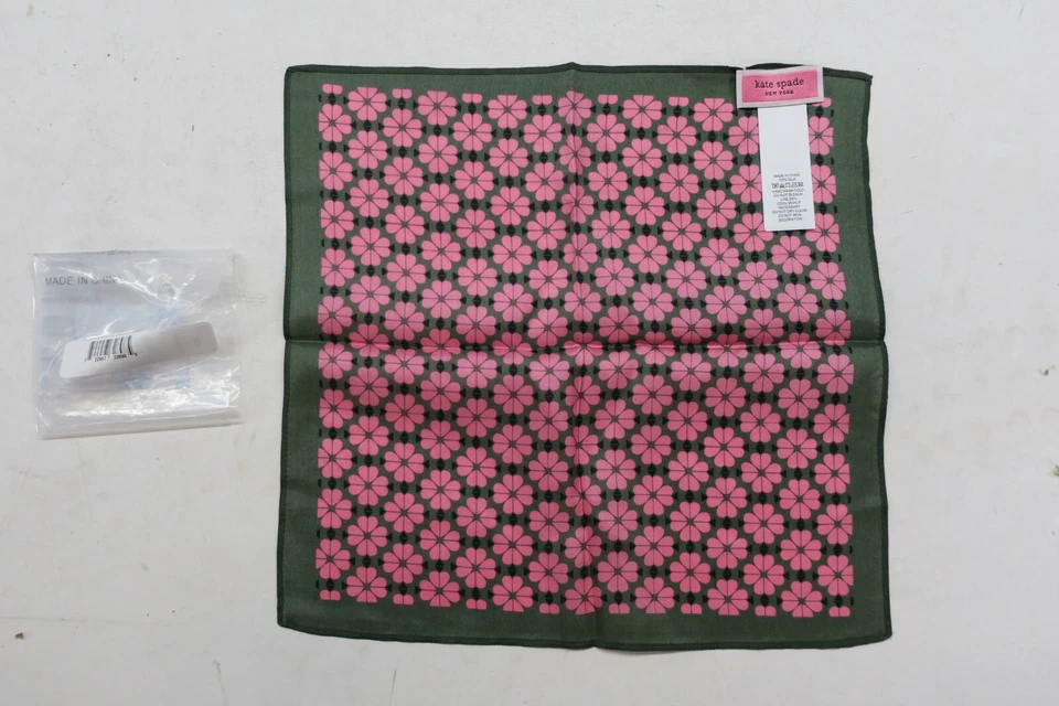 Kate Spade New York 100% Silk Scarf Pink Flower Heart 11.5"x11.5" Pocket Square - Image 4 of 4