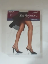 Hanes Silk Reflections Control Top Sheer Toe Jet style-717 sz AB Silky Sheer NIP