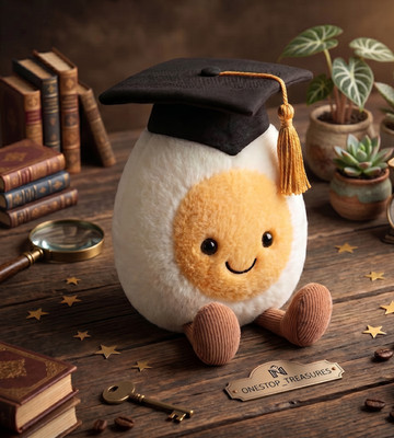 Jellycat Graduation Boiled Egg Soft Plush Doll 12cm, Includes Dust Bag