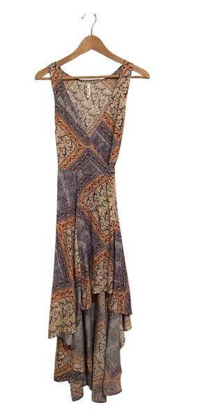 Indikah Midi Maxi Wrap Dress Size 8 Ruffle Waterfall Hi-Lo Sleeveless