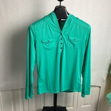 Marmot Laura Long Sleeve Hooded Button Up Shirt Teal Green Large