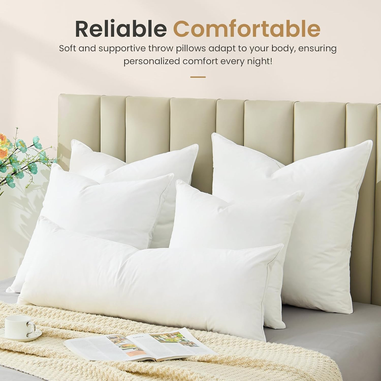 BHZ Euro Throw Pillow Insert 14x36 - Down Feather Alternative Hypoallergenic Pil