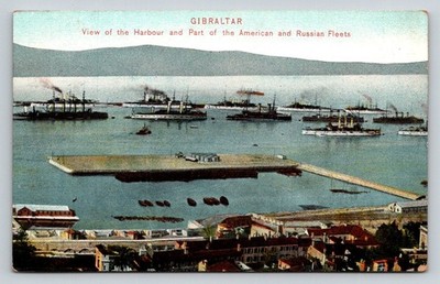 Gibraltar Harbour American & Russian Fleets Battleships Postcard c1908