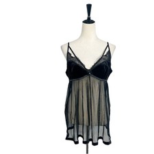 Vintage Linea Donatella Black Velvet Teddy Camisole Lingerie Coquette Goth XL