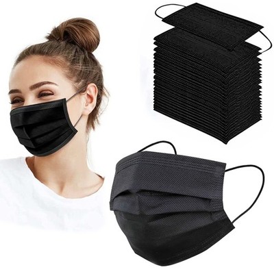 50 Pack Black Disposable Face Mask with Ear Loops 3 Layers Breathable Comfort