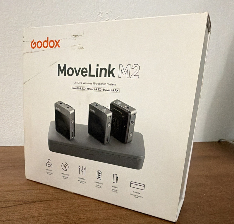 Godox MoveLink M2 2.4GHz Wireless Lavalier Mic Kit w/ Charging Case, 3.5mm