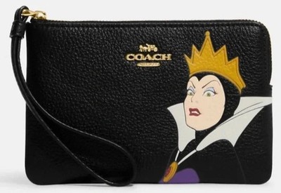 Disney X Coach Corner Zip Wristlet With Evil Queen Motif