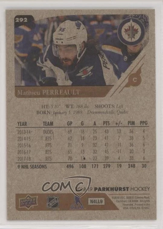 2018-19 Upper Deck Parkhurst Bronze Mathieu Perreault #292 - Image 2 of 2
