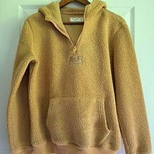 Abercrombie Kids Sherpa Hoodie 1/4 Zip Beige Logo Pockets, Unisex 15-16Y
