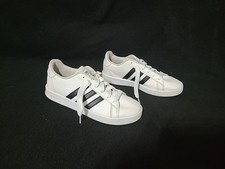 Adidas Grand Court Shoes Girls 4.5 White/Black Leather Lace Up Low Top Shoes