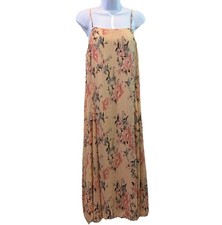 Love Stitch Maxi Dress Beige Floral Boho Beachy Cottagecore Fairy Sundress Sz S