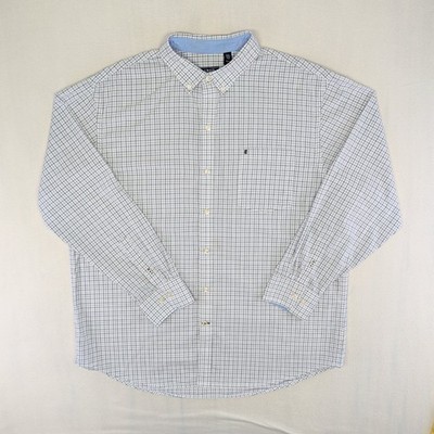 IZOD Premium Essentials Button Down Shirt Men's XL Light Blue Plaid Preppy EUC