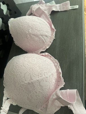 PINK 34DD Floral Lace Underwired T-Shirt Bra Semi-Sheer Hook & Eye Back