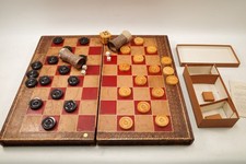 Gioco antico da tavolo (disegni/backgammon) scatola libro pieghevole con pezzi e dadi