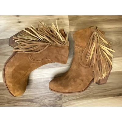 Sam Edelman Louie Botines de Gamuza Tostada con Flecos Botines del Oeste 7 Vaquera de Campo - Imagen 1 de 4