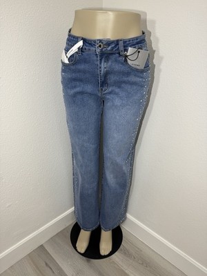 Legend Women s High Rise Straight Leg Jeans Rhinestone Side Detail