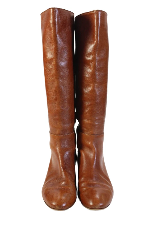 Botas Loeffler Randall para mujer de cuero hasta la rodilla con tacón de cuña marrón talla 8 Foto 2 de 4