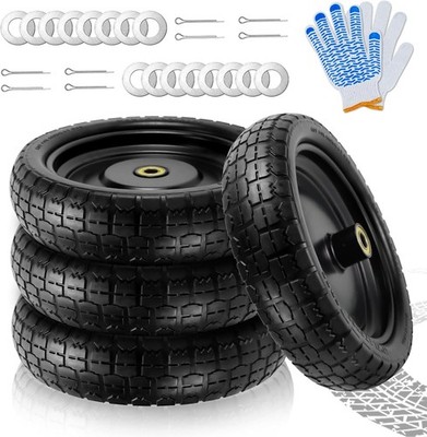 Cenipar 13inch Garden Cart Tires 4-Pack Flat-Free 5/8'' Axle 2.1'' Hub Wheelbarrow