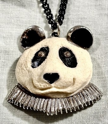 HTF Vintage 1970s Luca Razza Panda Necklace Signed Resin Pendant Designer Rare